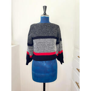 Vintage Colorblock Knit Sweater Balloon Sleeves